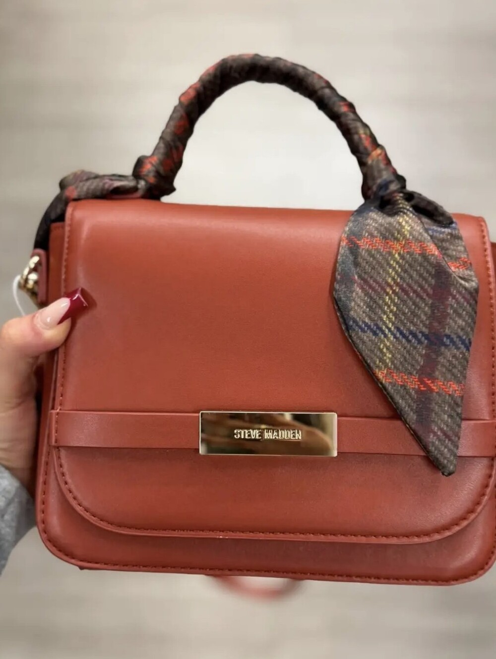 Steve Madden Brick Red Top-Handle Satchel with Scarf Wrap